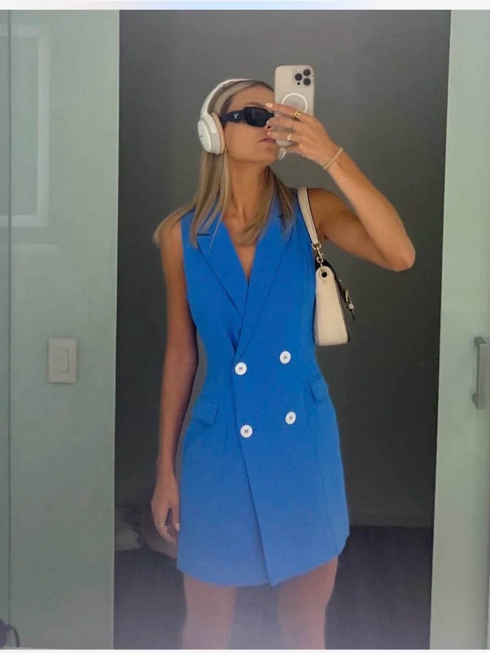 YELLOW THE LABEL Liv Sleeveless Blazer Dress in French Blue